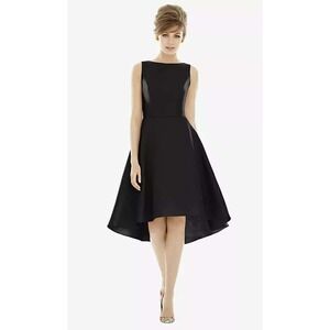 NEW Alfred Sung Bateau Neck Satin High Low Cocktail Dress Size 12 Black Formal